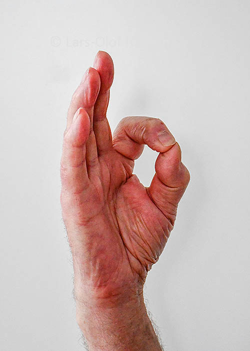 A hand showing the OK sign with thumb and index finger forming a circle and the other fingers pointing upwards.