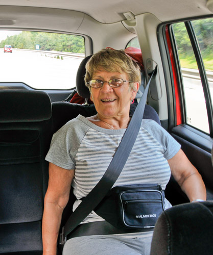 A woman is sitting in the back seat of a car. The image illustrates the idiom 'take a back seat' meaning 'become less active or involved'.